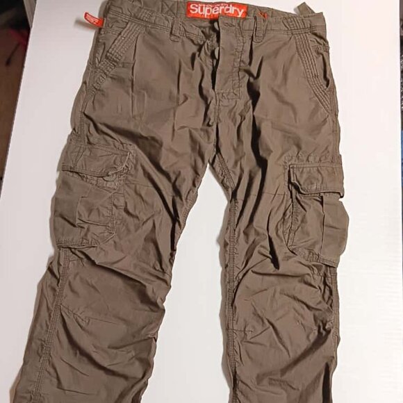 Superdry Cargo Pants Men Large Brown Corelite Combat Military Japan Utility - Picture 1 of 9